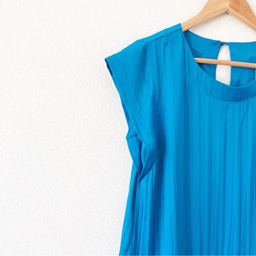 Anthropologie Maeve Blue Pleated Tunic Mini Dress Boho Babydoll